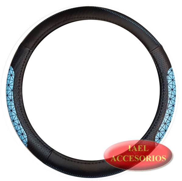 CUBRE VOLANTE ZIG ZAG 38CM NEGRO C/RED TURQUESA