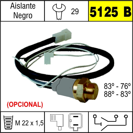 5125B BULBO ELECTRO VENTILADOR FIAT 2 TEMP.CABLE LARGO TEM BAJA