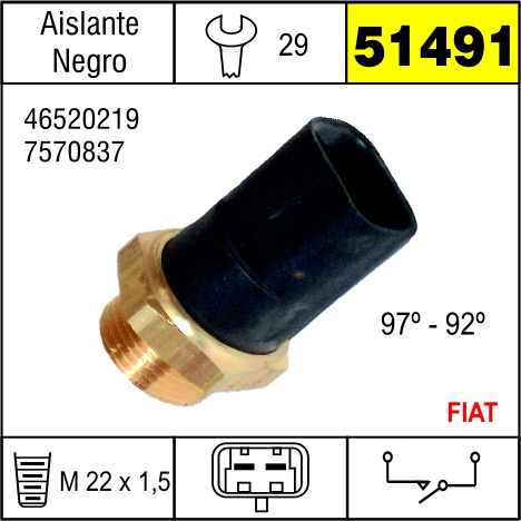 51491 BULBO ELECTRO VENTILADOR FIAT REGATTA 1.6,RITMOII,UNO 1.0