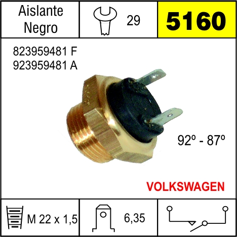 5160 BULBO ELECTRO VENTILADOR VOLKSWAGEN GACEL 81/86