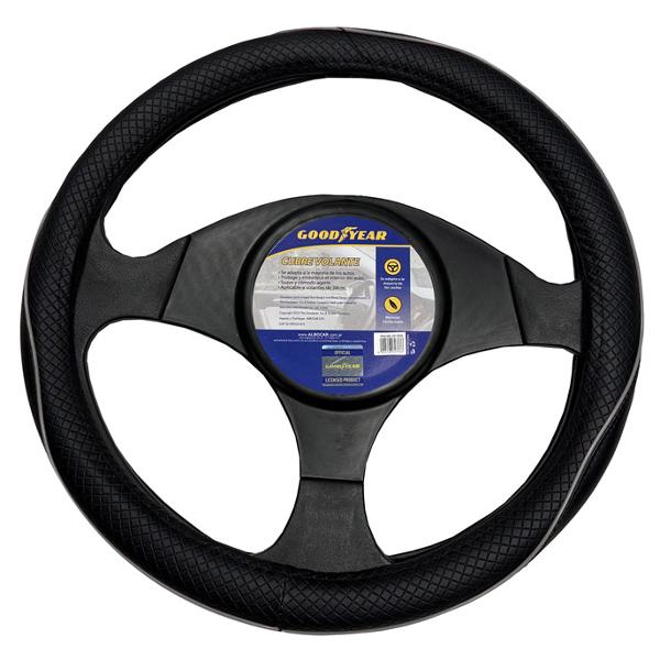 CUBRE VOLANTE, NEGRO CON RIBETE GRIS, AUTO, 38CM. - GOODYEAR