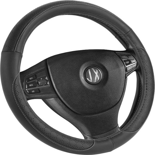 CUBRE VOLANTE OPTIMUS LEATHER 37/39Cm NEGRO CON LINEA Y COSTURA GRIS