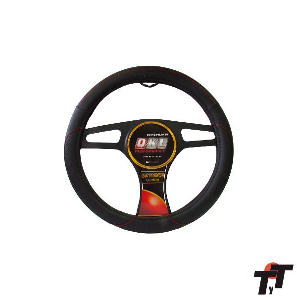 CUBRE VOLANTE QKL OPTIMUS LEATHER 37/39Cm NEGRO CON LINEA Y COSTURA ROJA