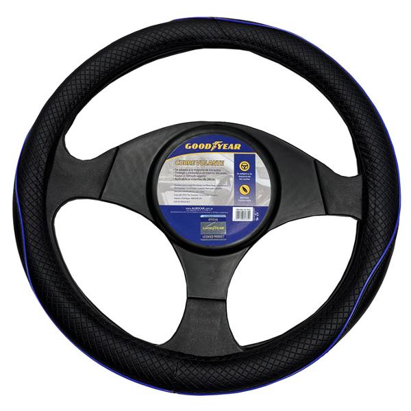 CUBRE VOLANTE, NEGRO CON RIBETE AZUL, AUTO, 38CM. - GOODYEAR