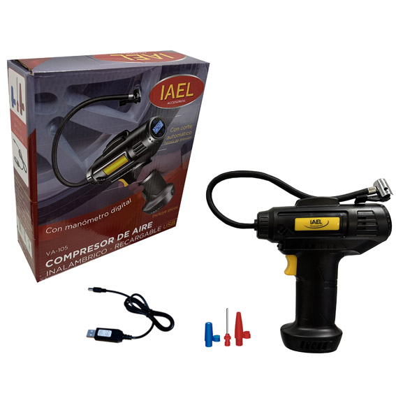 COMPRESOR DE AIRE, INALAMBRICO, RECARGABLE CON USB - IAEL
