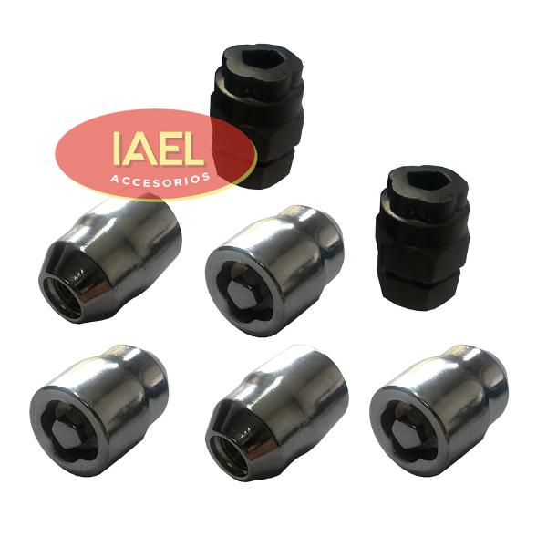 JGO. SEGURO RUEDA CROMADO 5 TUERCAS, CON 2 ADAPTADORES SEG. EXTREMA - ACCESORIOS - IAEL