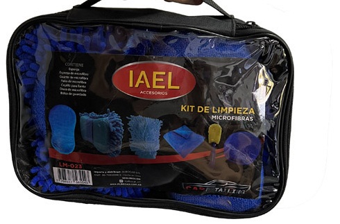 KIT DE LIMPIEZA, X7 AZUL, BOLSO, CEPILLO PARA LLANTAS, MICROFIBRA, ESPONJA DE MICROFIBRA, GUANTE DE MICROFIBRA, DISCO DE MICROFIBRA, ESPONJA - IAEL