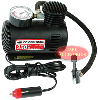 MINI COMPRESOR, 12V., CON MANOMETRO 250 PSI - IAEL