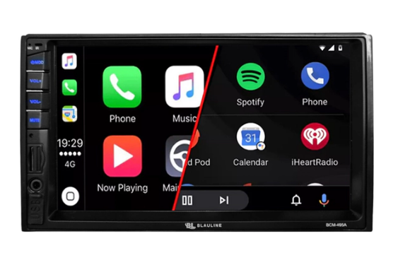 REPRODUCTOR MULTIMEDIA PANTALLA TACTIL 7 " APPLE CAR PLAY-ANDROID AUTO-BLUETOOTH-USB-MP3-MP4-ENTRADA P/CAMARA TRASERA-CONTROL REMOTO-4x50w BLAULINE BCM-495A