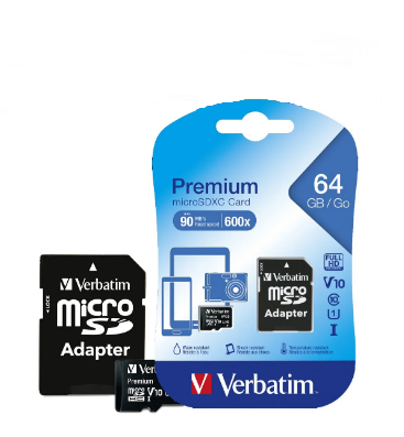 TARJETA DE MEMORIA VERBATIM MICRO SD 64 GB CLASE 10 CON ADAPTADOR