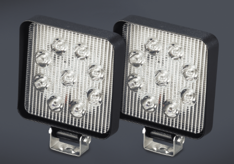 FARO DE LED CUADRADO x2 11x11 CM (USO FUERA DE RUTA) 9 LEDS 27W 10-30 VOLTS