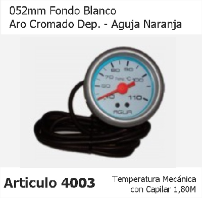 RELOJ DE TEMPERATURA MECNICA CON CAPILAR, 1.80 mts. FONDO BLANCO