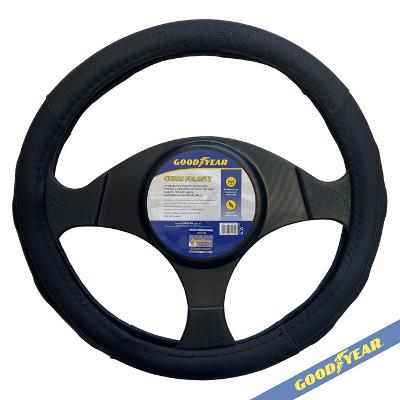 CUBRE VOLANTE, NEGRO COMBINADO, PICADO  ( CON LOGO BLANCO ) 38CM. - GOODYEAR