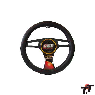 CUBRE VOLANTE QKL OPTIMUS LEATHER 37/39Cm NEGRO CON LINEA Y COSTURA ROJA