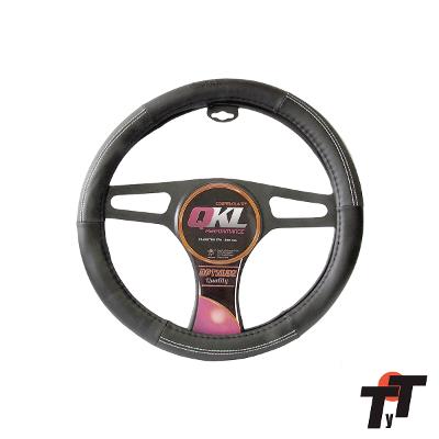 CUBRE VOLANTE QKL OPTIMUS ZURICH 37/39Cm CUERINA NEGRO CON DETALLE Y COSTURA GRIS