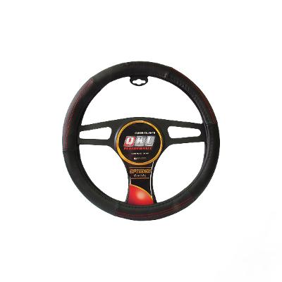 CUBRE VOLANTE QKL OPTIMUS ZURICH 37/39Cm CUERINA NEGRO CON DETALLE Y COSTURA ROJA