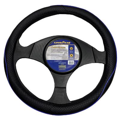 CUBRE VOLANTE, NEGRO CON RIBETE AZUL, AUTO, 38CM. - GOODYEAR