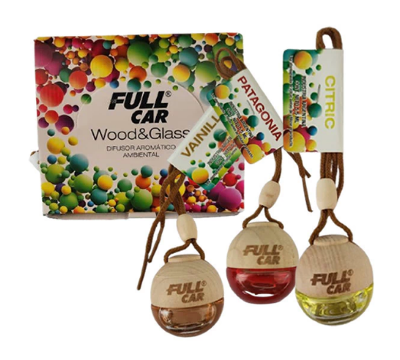DIFUSOR AROMATIZADOR, "WOOD AND GLASS", BOTELLITA  PARA COLGAR, X 5,5MM CAJA X 18 UNID. ( PRECIO UNITARIO ) - FULL CAR