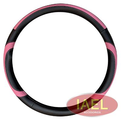 CUUBRE VOLANTE, CUERINA, NEGRO COMBINADO, CON APLIQUE ROSA, X 38 CM. - IAEL