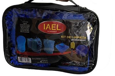 KIT DE LIMPIEZA, X7 AZUL, BOLSO, CEPILLO PARA LLANTAS, MICROFIBRA, ESPONJA DE MICROFIBRA, GUANTE DE MICROFIBRA, DISCO DE MICROFIBRA, ESPONJA - IAEL