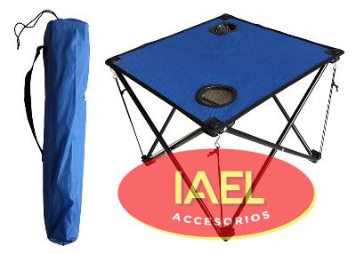 MESA DE PLAYA PLEGABLE, DE TELA AZUL TIPO OXFORD , 50x50CM., CON BOLSO - IAEL