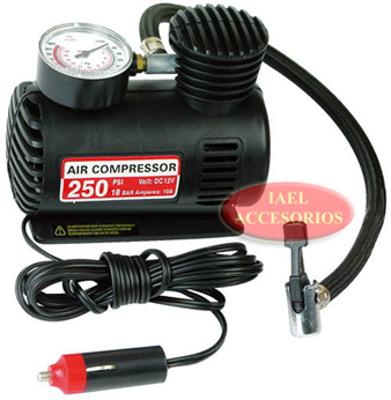 MINI COMPRESOR, 12V., CON MANOMETRO 250 PSI - IAEL