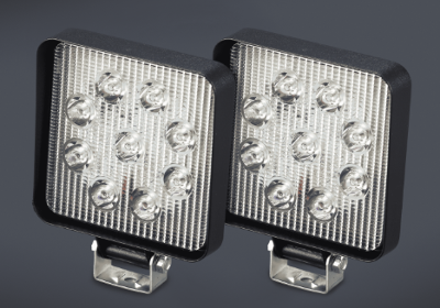 FARO DE LED CUADRADO x2 11x11 CM (USO FUERA DE RUTA) 9 LEDS 27W 10-30 VOLTS