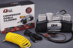 COMPRESOR DOBLE CILINDRO METALICO CON LUZ 12V QKL