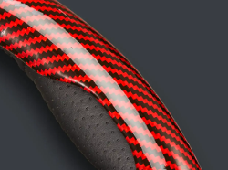 CACHA CUBRE VOLANTE AUTO ROJO METALIZADO CARBONO QKL