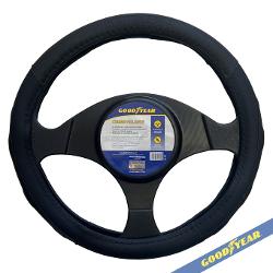 CUBRE VOLANTE, NEGRO COMBINADO, PICADO  ( CON LOGO BLANCO ) 38CM. - GOODYEAR